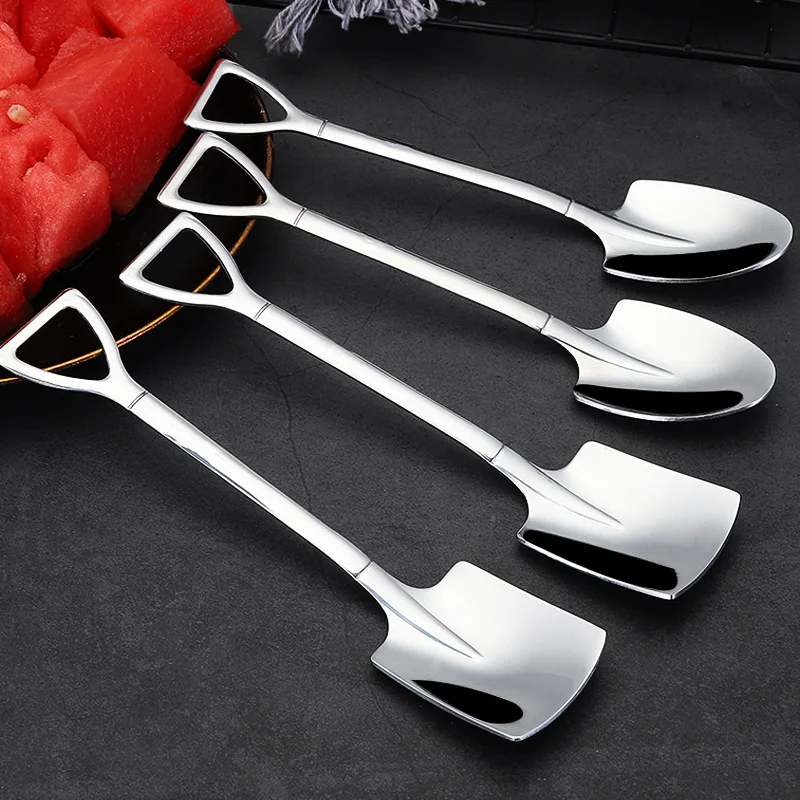 

8/10PCS Shovel Spoons Stainless Steel Coffee Spoon Creative TeaSpoons For coffee Ice cream Scoop Tableware Cutlery set