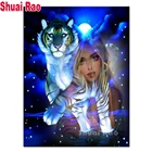 Бриллиантовая вышивка Фэнтези флуоресценции Тигра для девочек узор алмазная живопись 5d diy камни в форме ромба круглый дрель фотографии со стразами