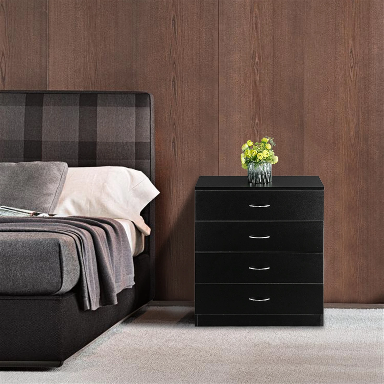 

BUYTOO MDF Wood Simple 4-Drawer Dresser Black