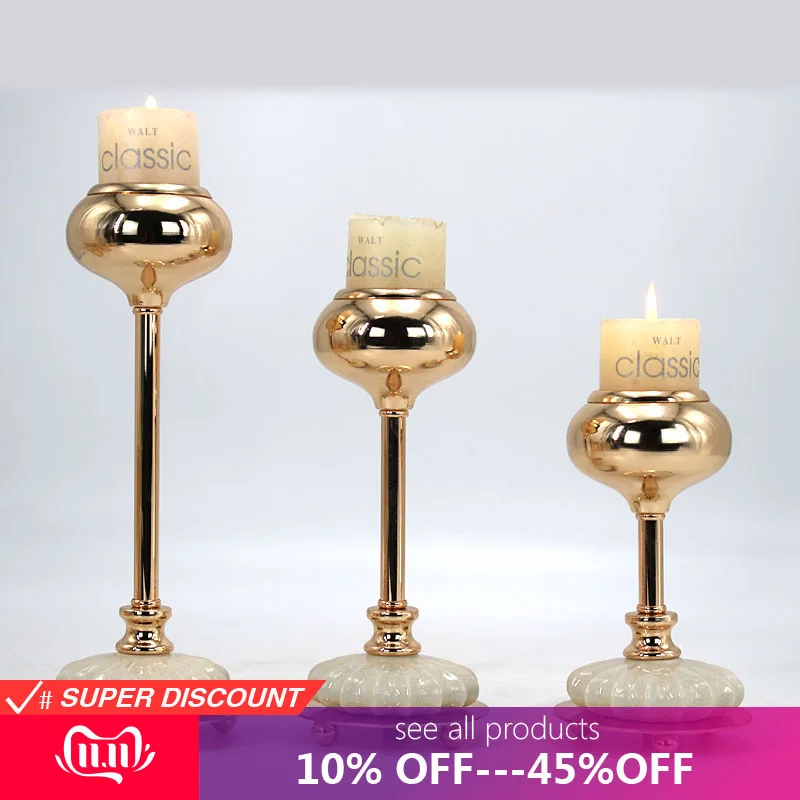 

European Metal Candlestick Wedding Luxury Table Romantic Decorations New Year Party Candle Holder Gold Color Scandinavia Style