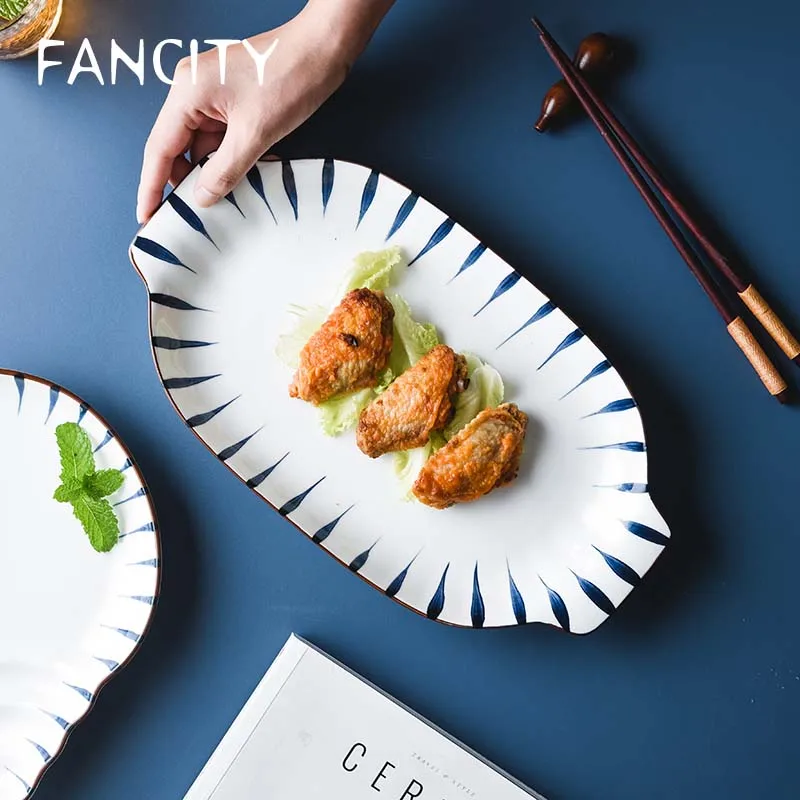 

FANCITY Japanese style net red double ear fish plate household new steamed fish plate dish ceramic creative large fish rectangul