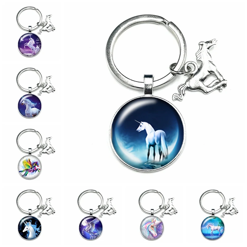 

1 шт. супер брелок подарок модная Личность Единорог стекло выпуклый Звездный брелок лошадь кошелек Подвеска ювелирные изделия