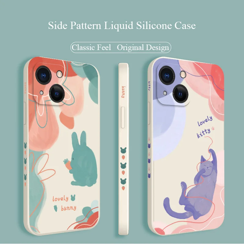 

Purple Cat Liquid Silicone Soft Case For iPhone 13 12 Pro Max Mini 11 Pro Max X XR XS MAX SE2020 8 7 Plus 6 6S Plus Phone Cover