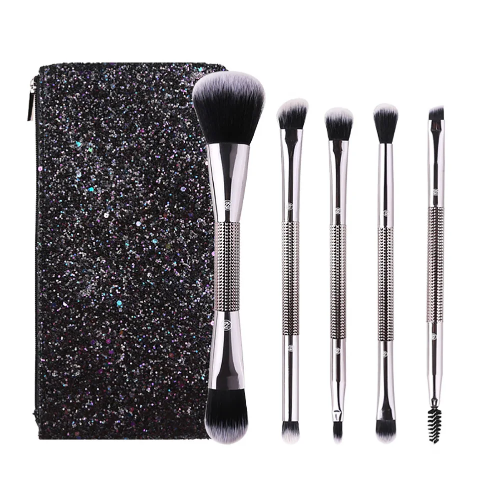 

5 Pieces Double Sided Makeup Brushes Set Professional Foundation Eyeshadow Travel Kits Diamond Gillter Cosmetic With Organized