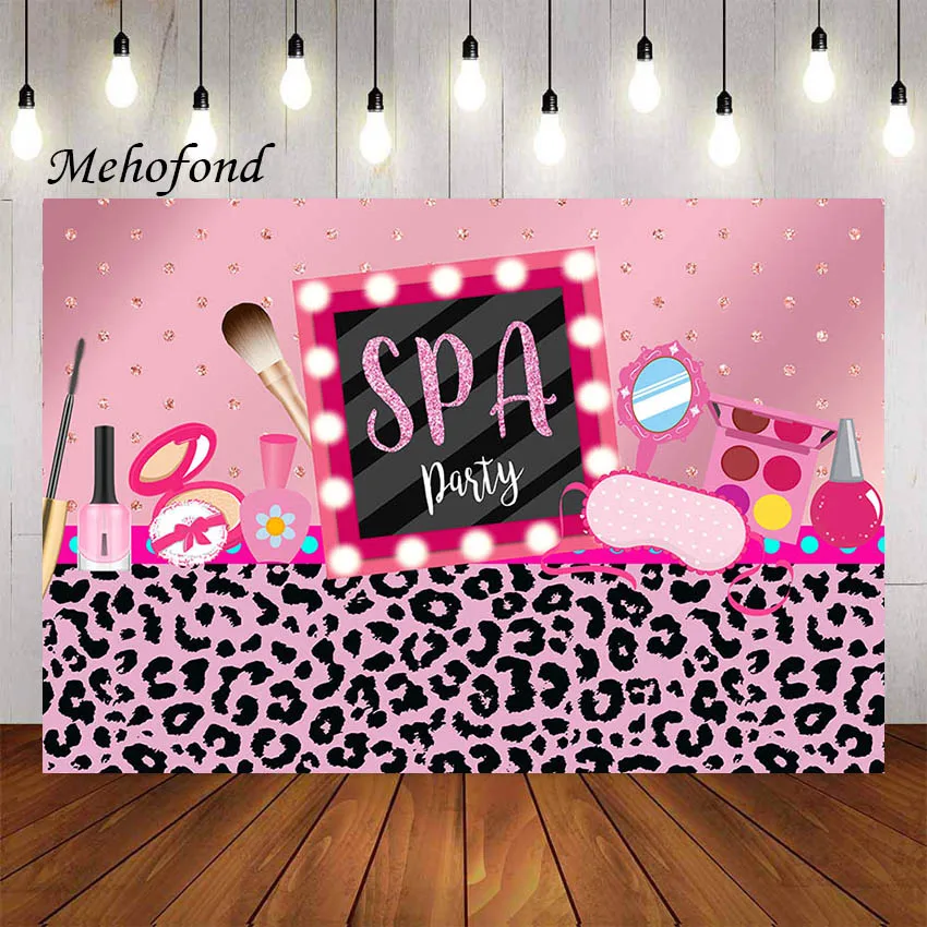 Mehofond Photography Background Spa Themed Party Girls Princess Sweet Pink Make Up Birthday Party Decor Backdrop Photo Studio