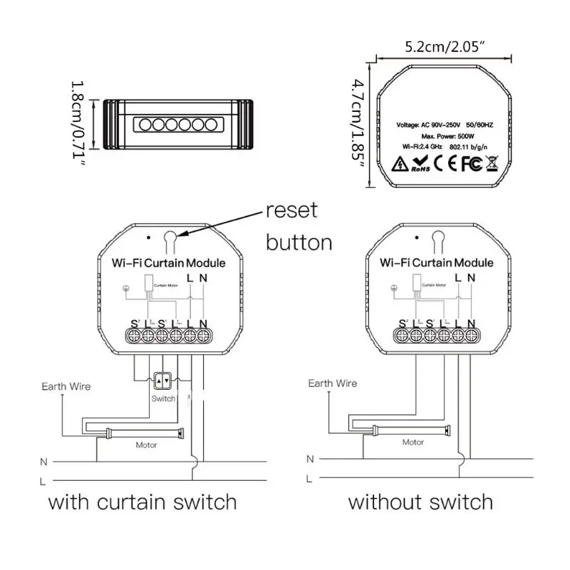 

WiFi RF Smart Curtain Module Switch Roller Blinds Shutter Motor Timer Setting 77UD