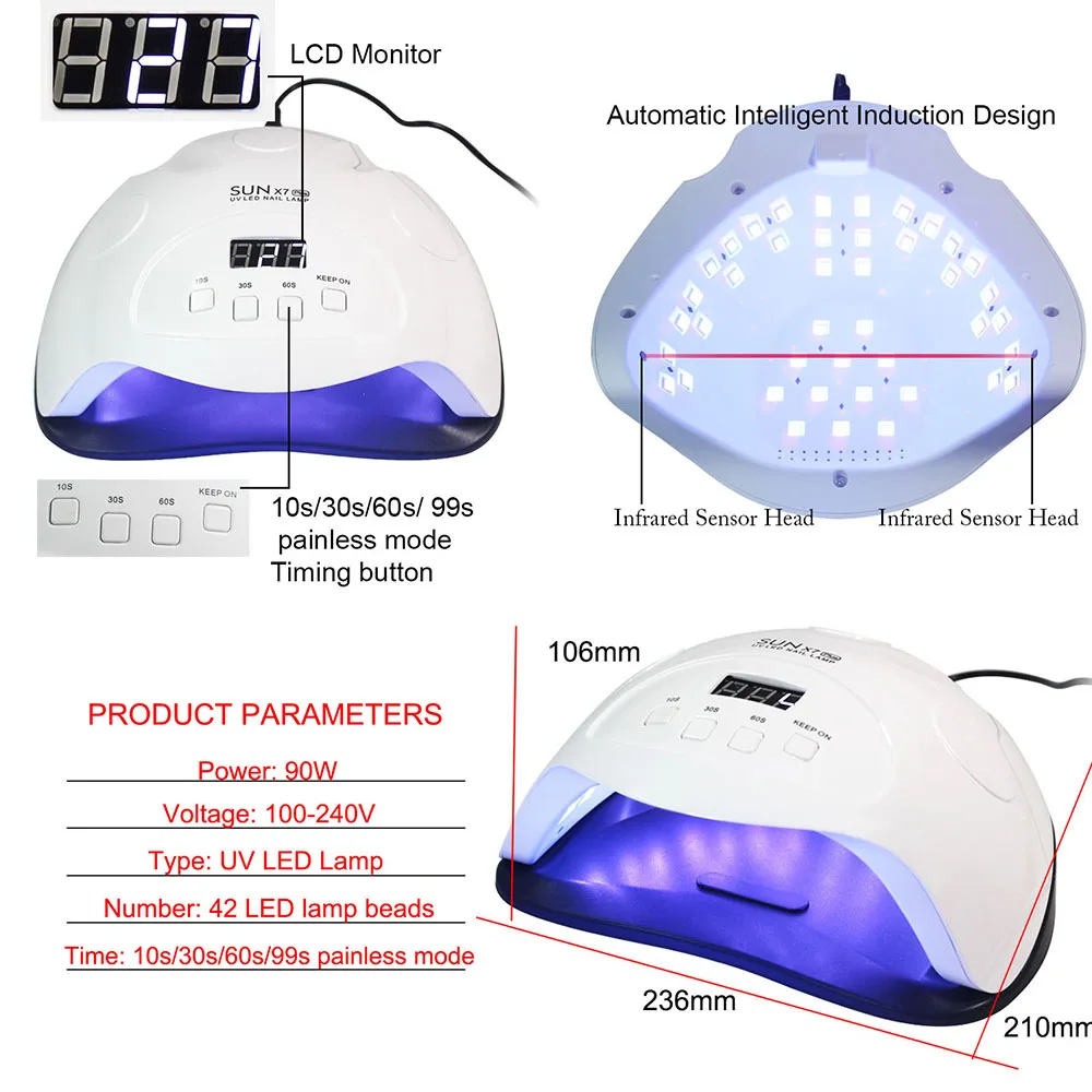 Лампа для сушки гель лака ногтей 90 Вт 42 светодиода|Сушилки ногтей| |