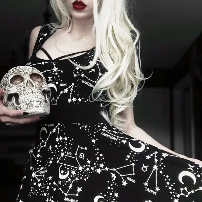 

Woman Girl Dark Lolita Goth Retro Printing Dress Party/Cocktail Sleeveless Dress Lolita Sexy Lolita Punk Lolita Dress Black