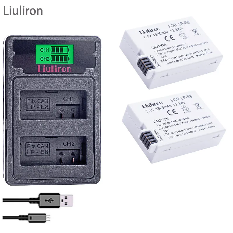 chagrer and 2battery Акумуляторная батарея LP-E8 LPE8 LP E8 Батарея+ ЖК-дисплей двойной Зарядное устройство для цифровой однообъективной зеркальной камеры Canon EOS 550D 600D 650D 700D X4 X5 X6i X7i T2i T3i Батарея - Цвет: chagrer and 2battery