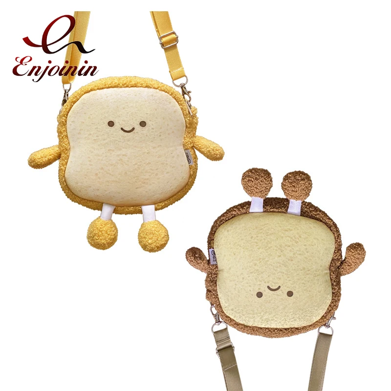 

Cute Cartoon Bread Toast Design Purses and Handbags for Young Girls Kawaii Shoulder Bag Plush Clutch for Women Small Cross Body