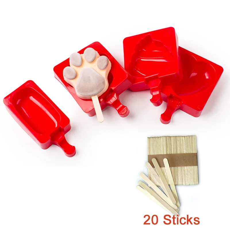 Single Reusable Silicone Ice Cream Mould with 20pcs Popsicle Stick Ice Cube Tray DIY Homemade Kids Toys Ice Mould creative diameter 45mm silicone ice hockey single hole silicone ball ice tray ice model