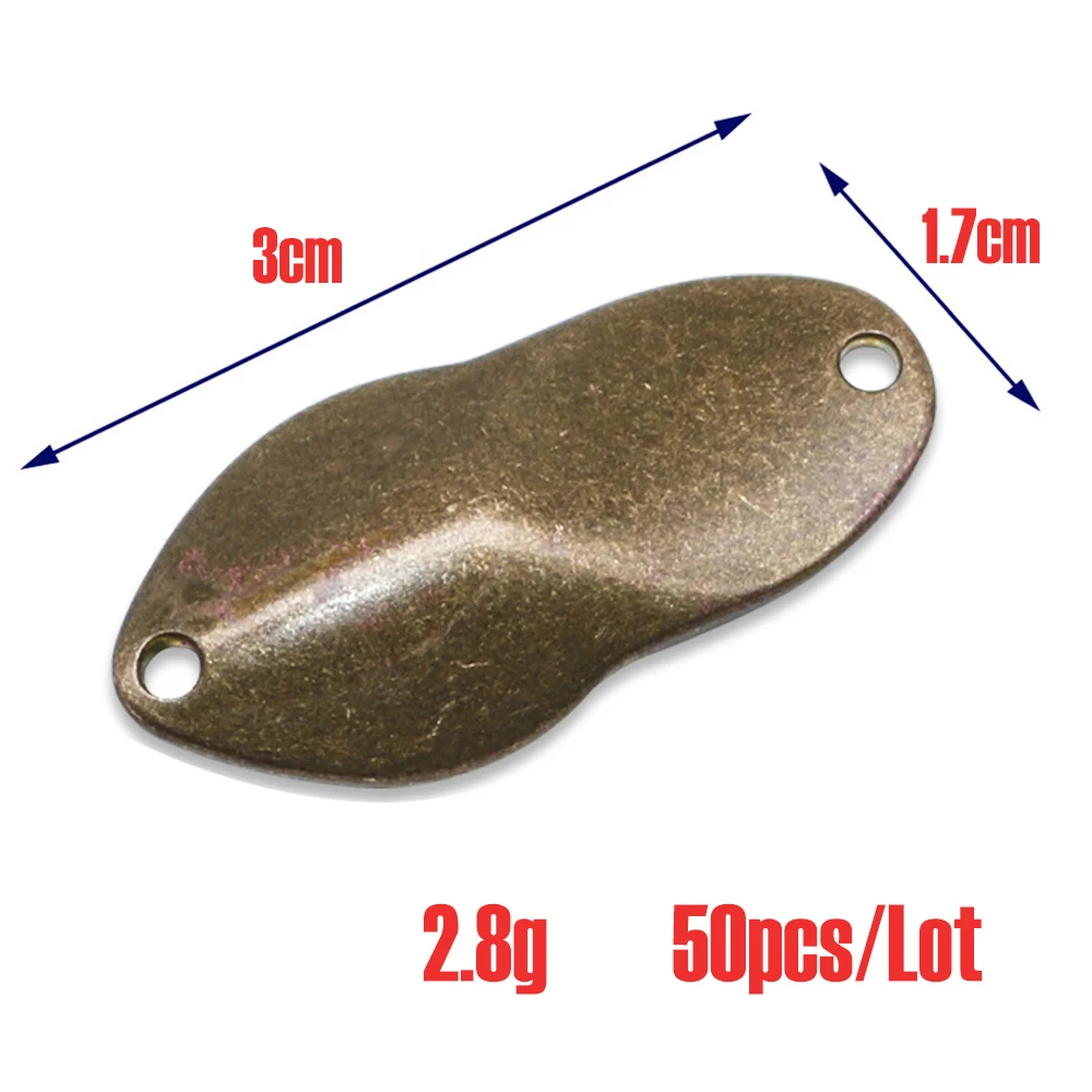 2.8g-- 50pcs Jerry 50 шт., 1,5 г, 2 г, 3 г, латунная Неокрашенная металлическая приманка, рыболовные приманки, микрозона, ложки для форели, ультралегкие безделушки - Цвет: 2.8g-- 50pcs
