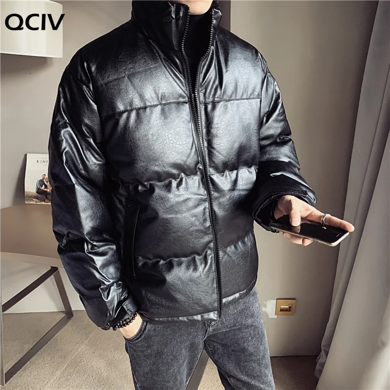 Fall Winter Cotton-padded Men's PU Leather Jacket Casual Slim Bomber Jacket Men Warm Parka Mens Winter Jackets And Coats