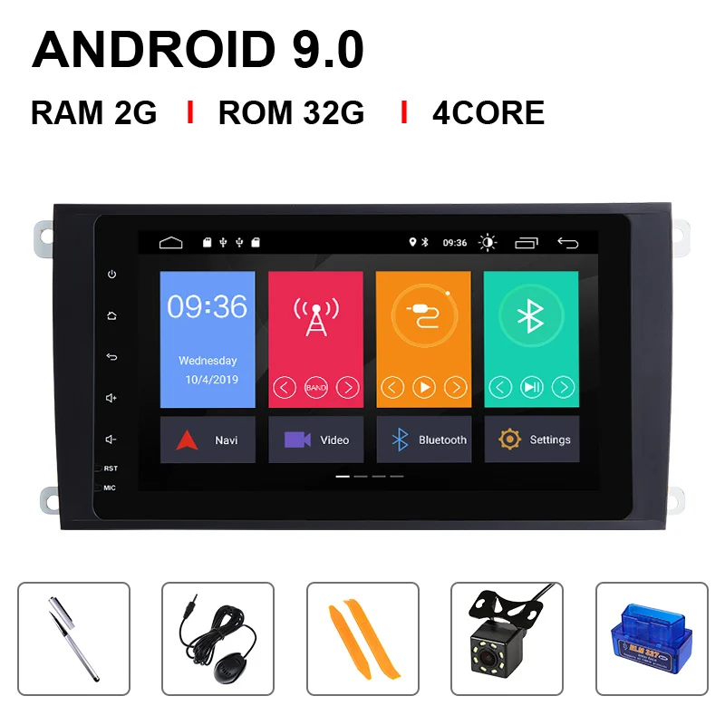 4 Core 32ROM OBD Cam Ips DSP 8 ядерный Авторадио 2 Din Android 9,0 автомобильный мультимедийный плеер для Porsche Cayenne GTS 2003-2010GPS Навигация Аудио головное устройство - Цвет: 4 Core 32ROM OBD Cam