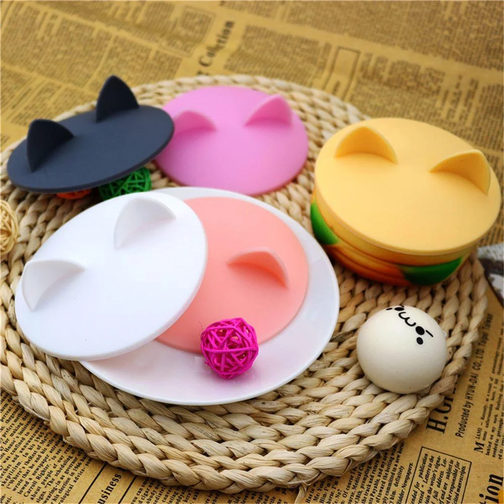 

10cm Creative Cute Cat Ear Cup Lid Safety Silicone Dustproof Cup Lid Leakproof Coffee Mug Airtight Sealed Cup Cover