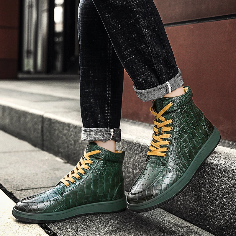 

Luxury Purple Snake Skin Winter Boots Men High Top Shoes Large Size 46 Warm Add Velvet Men Martin Boots Ankle Men Leather Boot