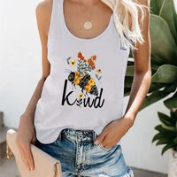 bee kind flowers printed tank tops women casual round neck sleeveless summer sport vest tops women 2021 streetwear