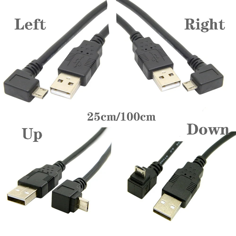 

90 Degree angle Micro USB Cable Micro to USB2.0 male data & charge cable for mobile phone black color