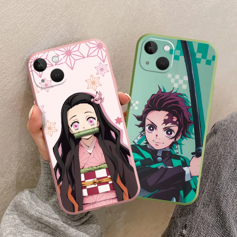 

Cartoon Demon Slayer Phone Case For iPhone 13 Pro 11 12 12Pro XR XS 7 8 6S 13 11 Pro MAX 7 8 Plus Hard Soft TPU Colored shell