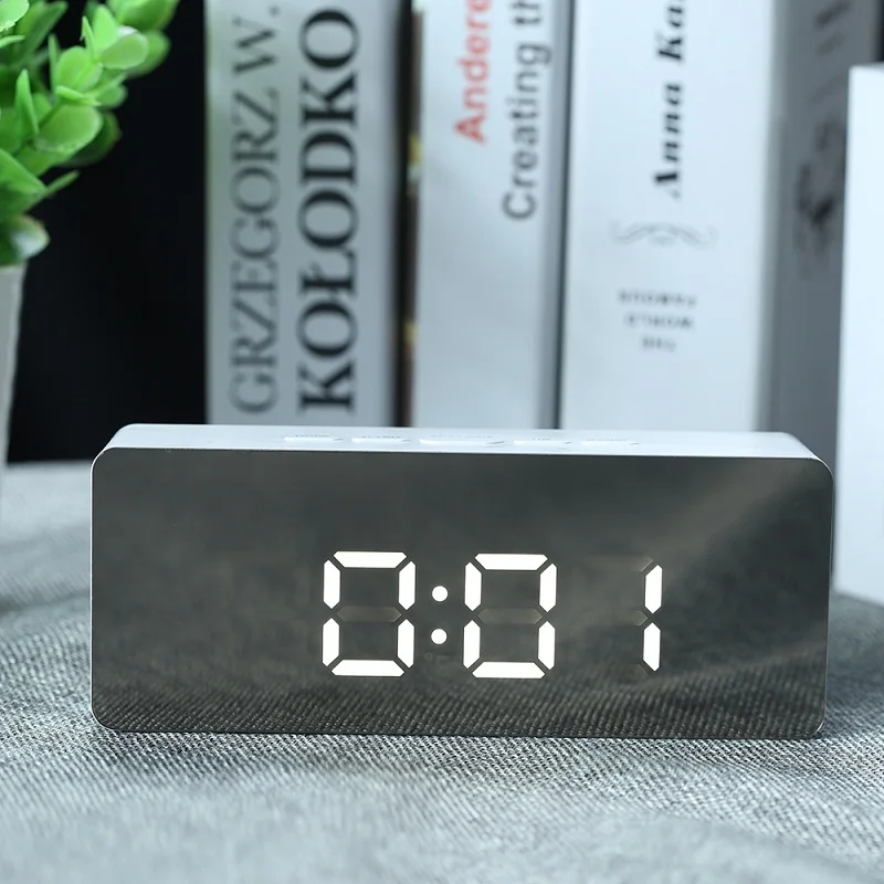 Rectangle No Adapter Светодиодный цифровой будильник, зеркальные цифровые часы, светодиодный Повтор, ночные огни, температурные настольные часы, USB Despertador, домашний декор - Цвет: Rectangle No Adapter