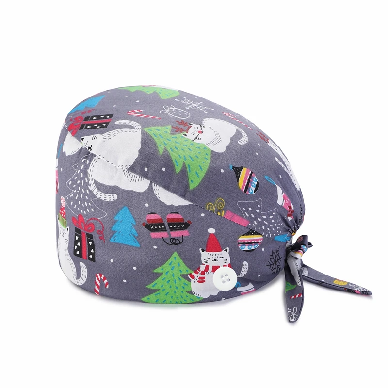 

Fashion Breathable Scrub Cap Printed Button Work Hat Casual Unisex Outdoors Nurse Work Hat Casquette nurse accessories Wholesale
