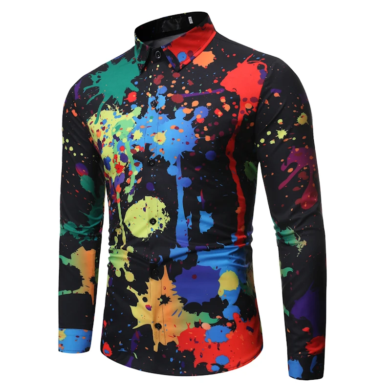 MOGU 2019 Новые повседневные мужские рубашки с длинным рукавом модным принтом Slim Fit