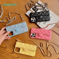 fashion chain crossbody lambskin pu leather case for iphone 12 11 pro xs max xr 8 plus 13 card holder bag cover phone accessory