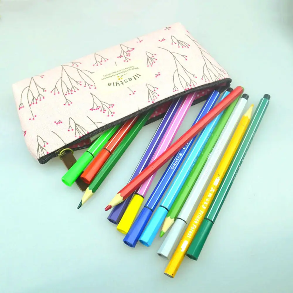 New Arrival Cute Kawaii Floral Flower Canvas Zipper Pencil Cases Lovely Fabric Tree Pen Bags School Office Supplies | Канцтовары для
