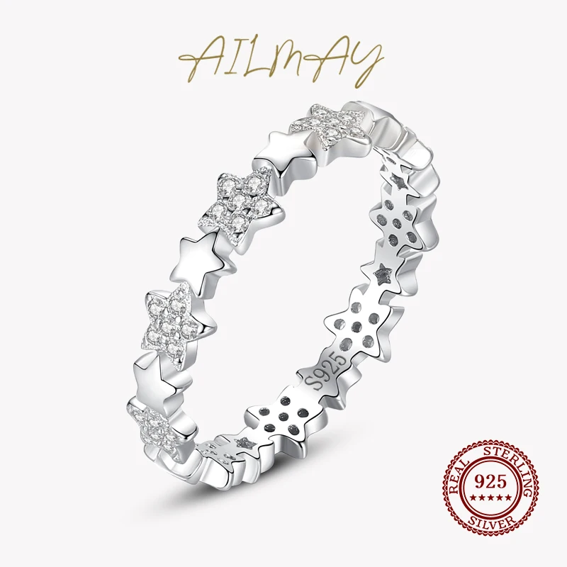 

Ailmay Fashion 925 Sterling Silver Stars Stackable Finger Rings Sparkling Clear Zircon For Women Statement Gift Birthday Gift