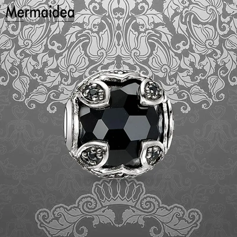 Черные бусины Лотос сделай сам Модные посеребренные ювелирные украшения модный