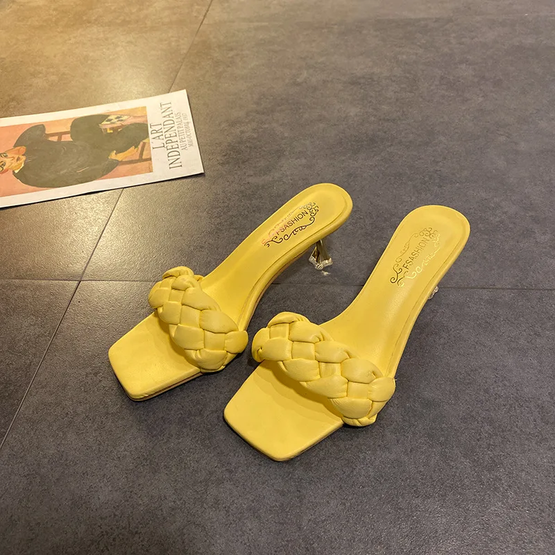 

Slippers Women's Outer Wear Summer 2021 Fine-heeled Woven High-heeled Flip-flops Women's Shoes FS21S159