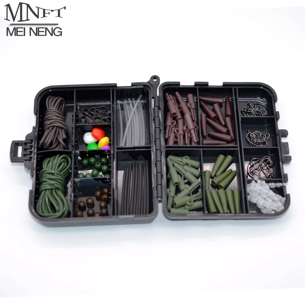 

MNFT 148Pcs/Box Carp Fishing Accessories Kit Including Safety Clips Tail Rubber 2M Rig Tubes Carp Hook Heat Quick Changes Stop