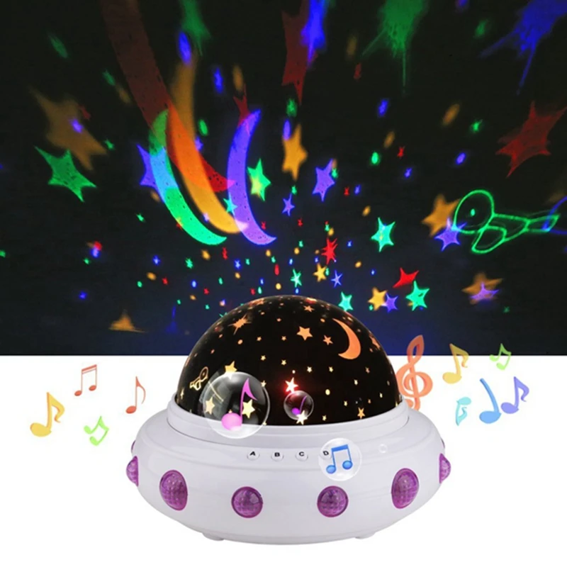 UFO Shape Music Starry Star Minions Projection Night Light Romantic Rotate LED USB Battery Table Lamp for Baby Kids Sleeping | Лампы и