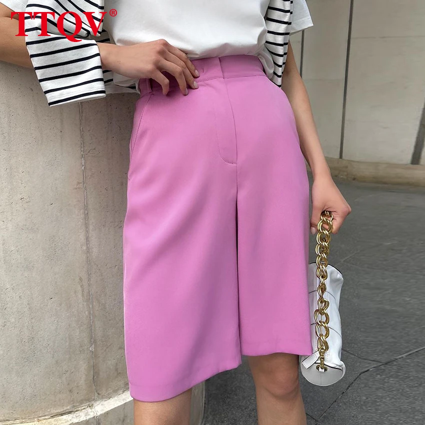 

Модные синие женские шорты TTQV, летние повседневные свободные женские шорты с карманами и высокой талией, элегантная Офисная Женская одежда ...