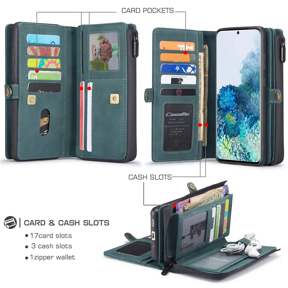 Роскошный кожаный чехол-кошелек на молнии A51 A71 A52 A72 для Samsung Galaxy S21 S20 FE Note 10 20 Ultra Plus