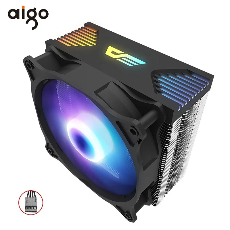 Кулер для процессора Aigo тихий ШИМ вентилятор 120 мм синхронизация с RGB подсветкой 4