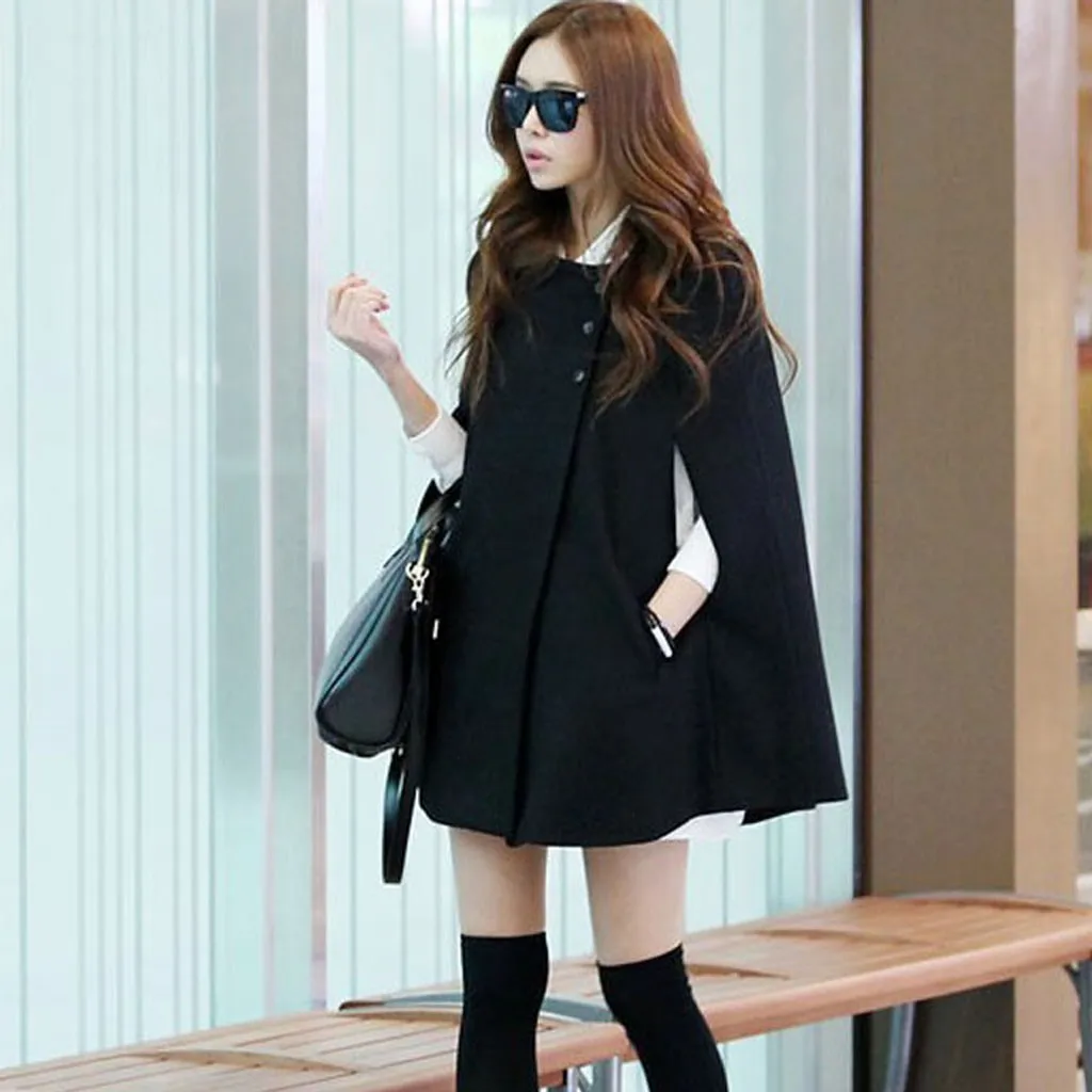 Женская Черная универсальная накидка модная свободная осенне-зимнее длинное