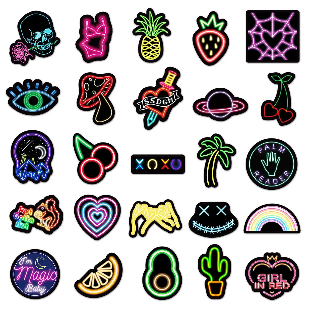 103050100pcs cartoon neon light graffiti stickers diy car phone laptop luggage bike guitar cool waterproof sticker kids toys free global shipping