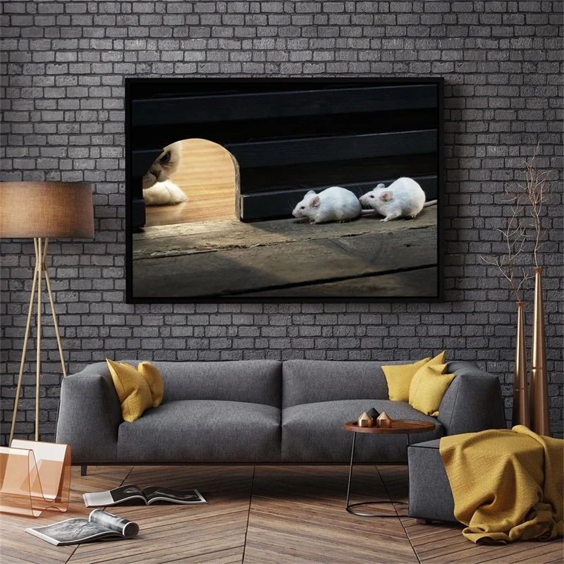 

60*30cm Paintings Cute Animals Pictures Cat Mouse Art Paintings Prints Canvas Poster Home Wall Art Decor Ornaments Gift
