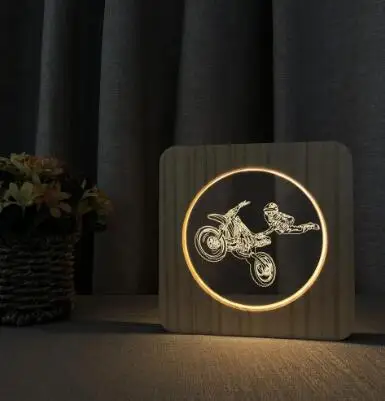 

LED LAMPS SUPERBIKE TURN 3D LED Wooden Lamp Decor Light Kids Bedroom Decorate Warm Light USB Night Light for Gift