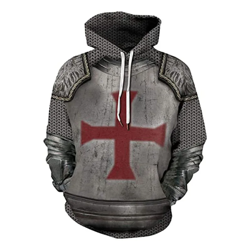 5XL Plus Medieval Costume Knights Templar Oversize Hoodies Men Pullover Hoodie Jacket 3D Print Sweatshirts Warm Hip Hop Style |