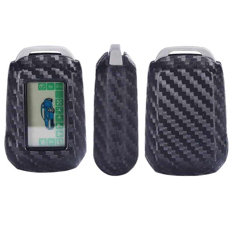

Углеродное волокно силиконовый чехол для ключей от машины для StarLine A62 A92 V62 MOTO V63 A94 A64 T94 Двухстороннее автосигнализации ЖК-дисплей дистанционного Управление с откидной крышкой
