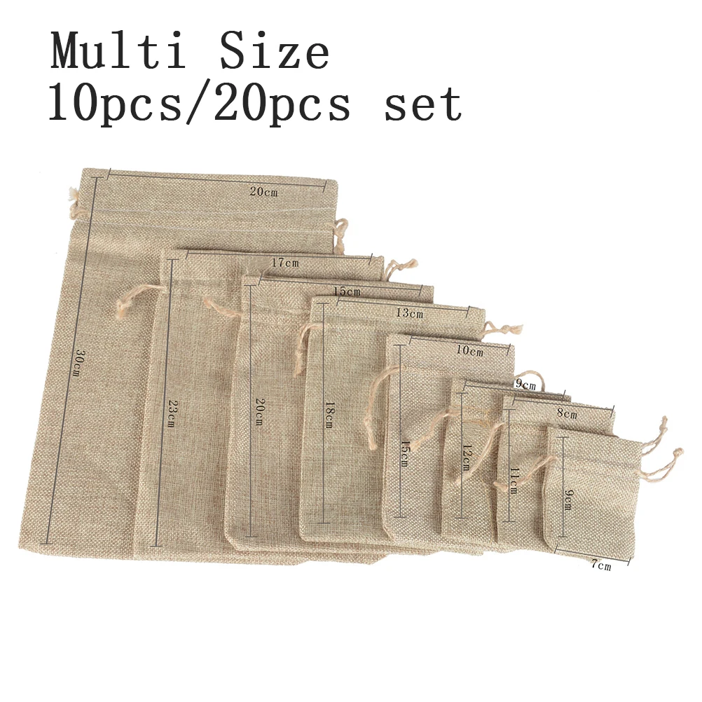 10 шт. льняные сумки на шнурке для упаковки ювелирных изделий подарочные мешочек