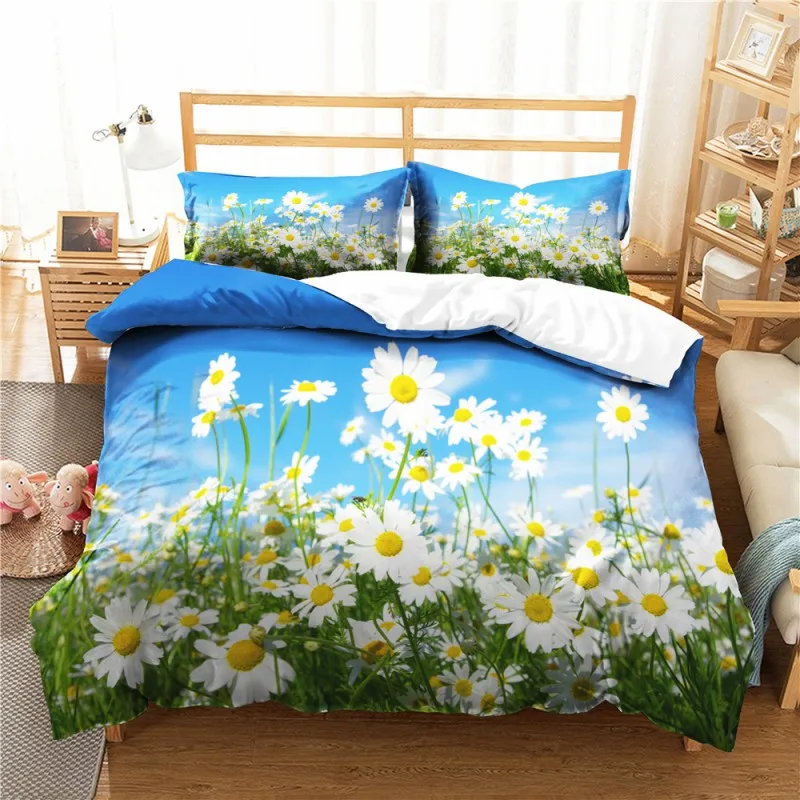 

3d Butterfly Flower Bedding Complete Set of Queen King Size Micro Fiber Quilt Cover, Printed Natural Scenery Bed Linen Cover