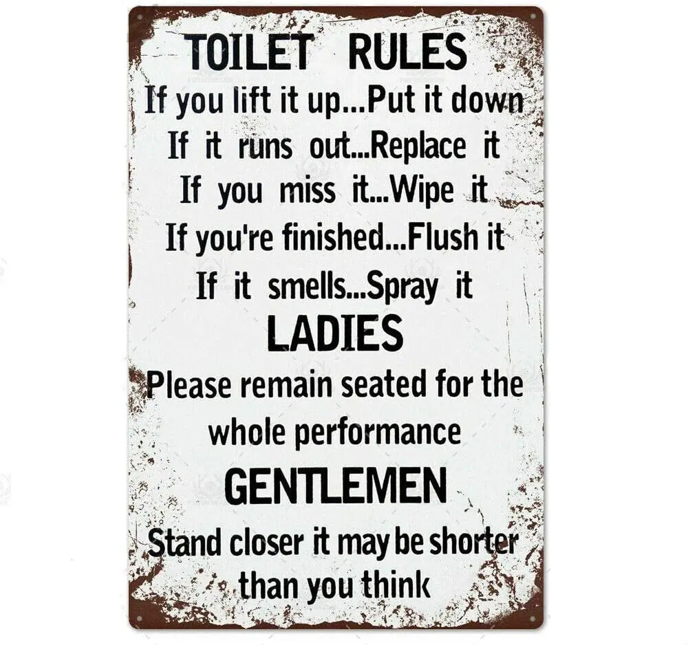 

Toilets Rules Poster Funny Art Decor Vintage Aluminum Retro Metal Tin Sign Painting Decorative Signs