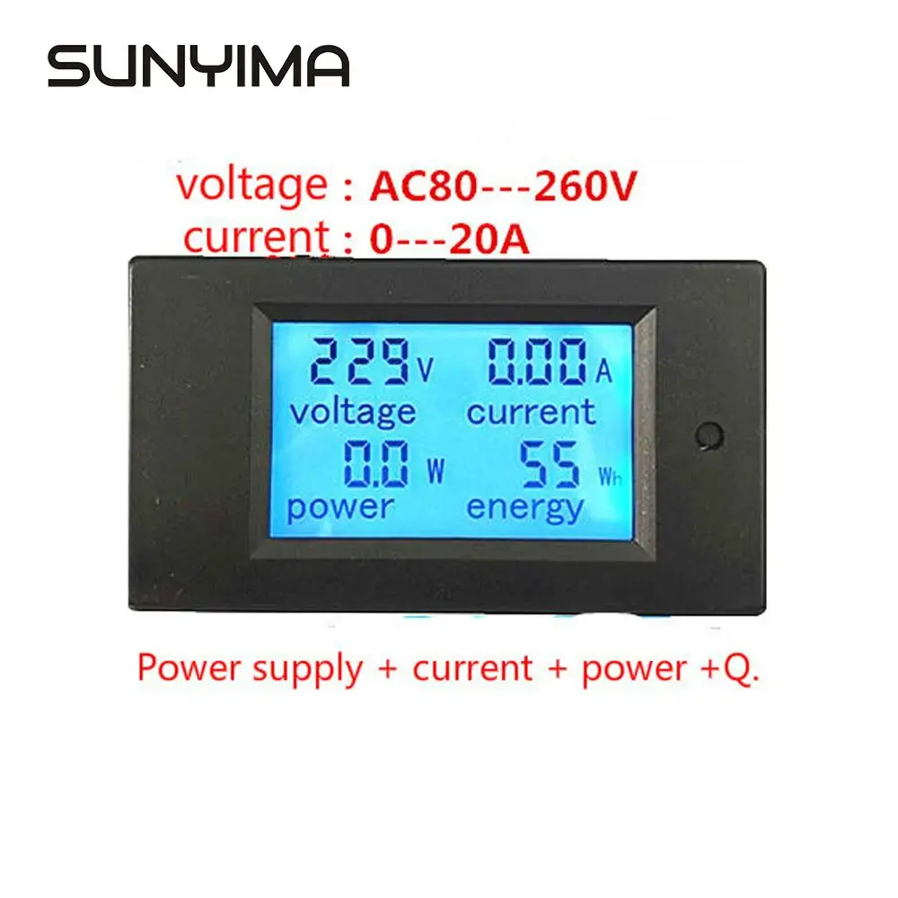 SUNYIMA, цифровой ваттметр 20A 4500 Вт, AC, многофункциональный цифровой светодиодный измеритель мощности, измеритель энергии, вольтметр, Амперметр для DI