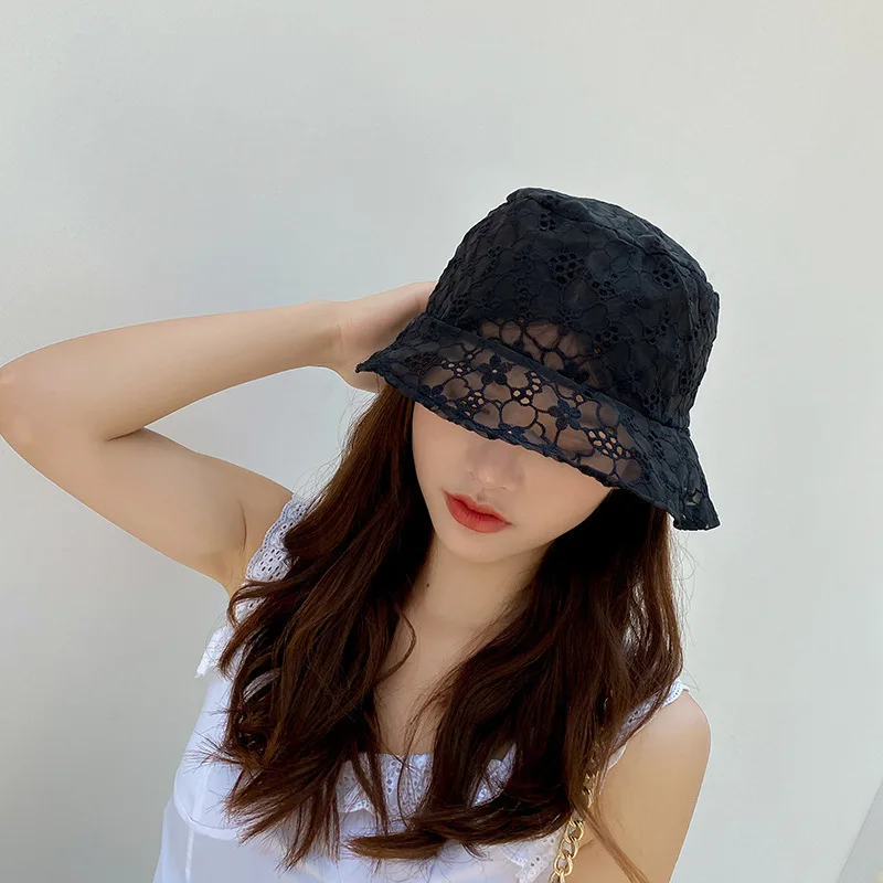 

Summer Woman Fisherman Hat Lace Foral Pattern Hollow Fashion Casual Lightweight Thin Outdoor Sunshade Sunscreen Basin Cap