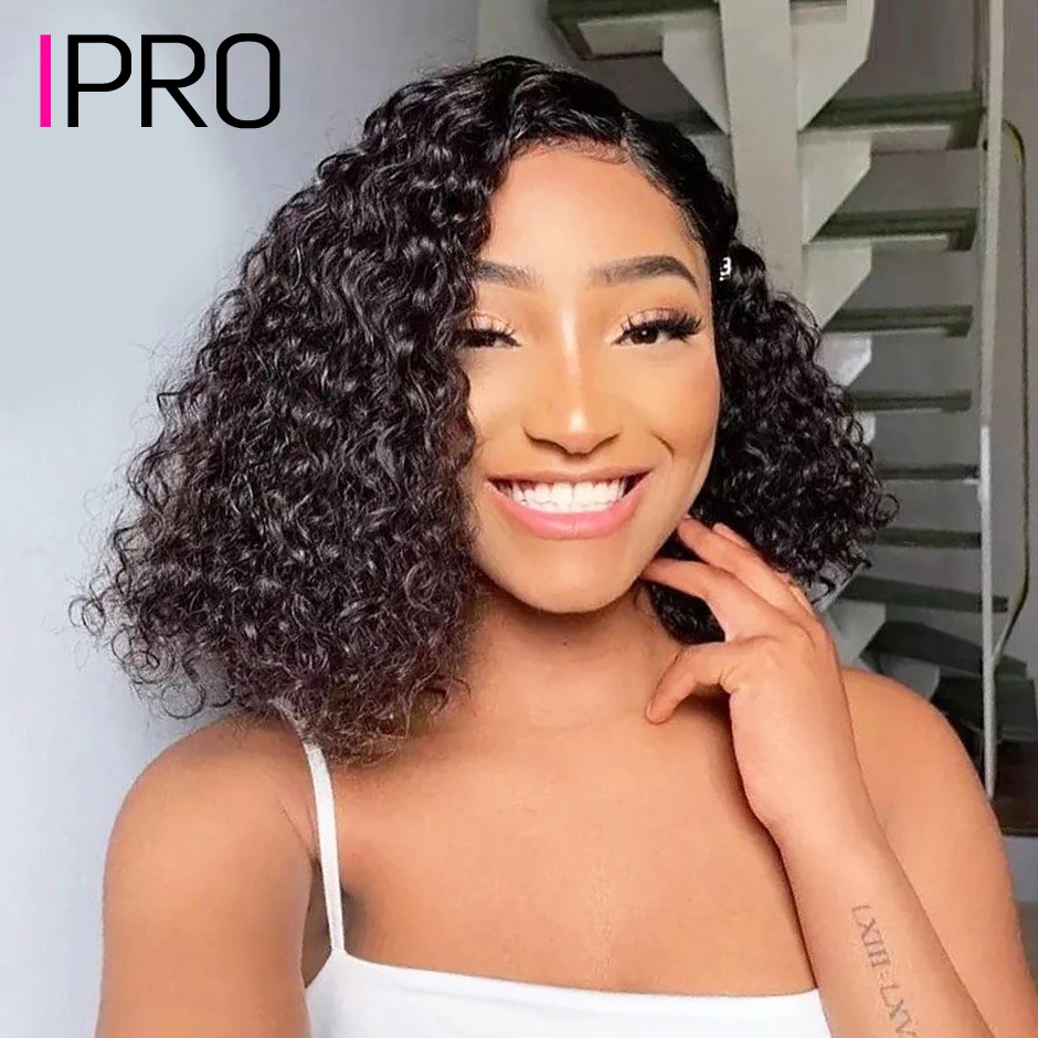 IPRO Water Wave Short Bob Wig 13x4 Natural Lace Front Human Hair Wigs 4x4 Preplucked Wavy Curly Closure For Women | Шиньоны и парики