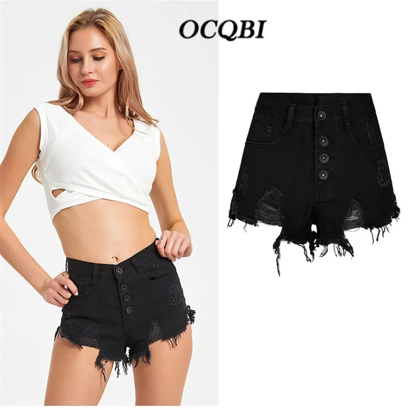 

Plus Size 2020 Jeans Woman Distressed Fashion High Waisted Jeans Skinny Sexy Shorts Black