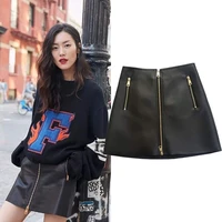 2022 early spring style womens new wholesale high waist pocket zipper pu leather skirt high quality